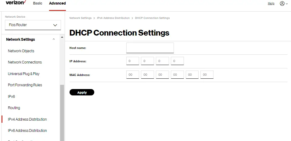 DHCP Connections Settings