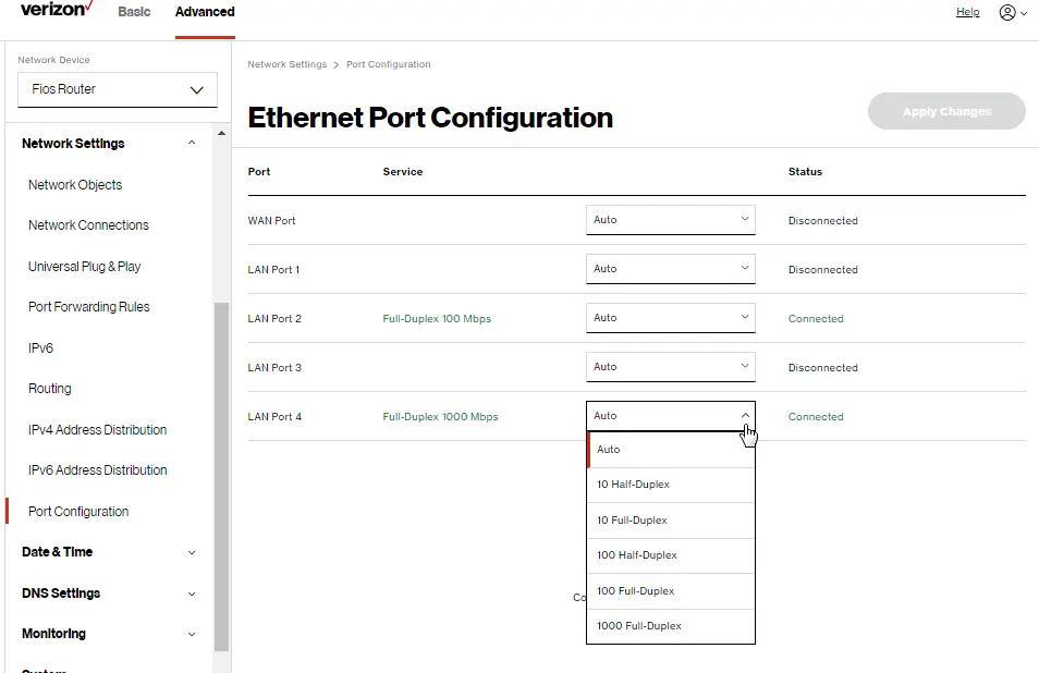 Ethernet Port Configuration