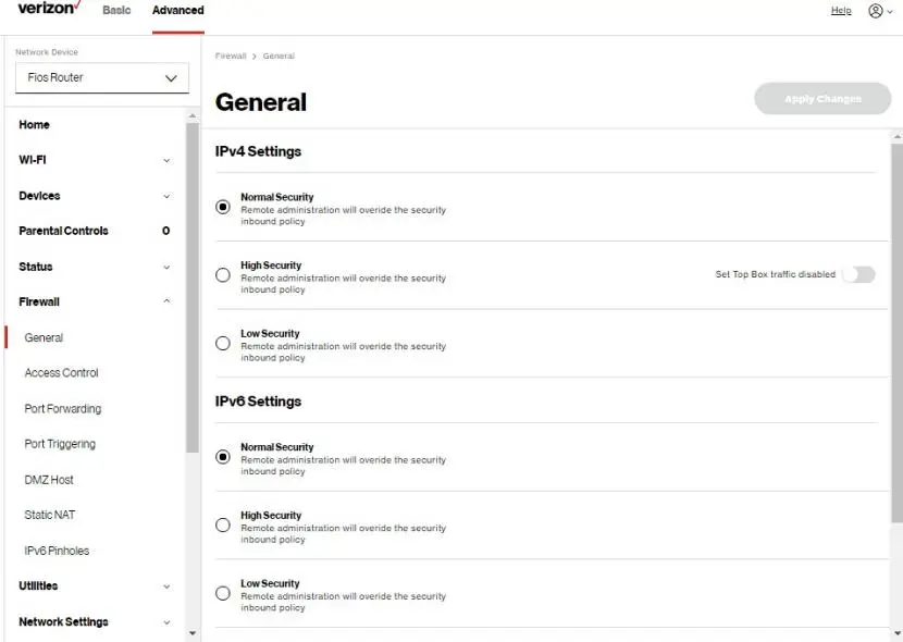 Firewall: IPv4 & IPv6 Settings