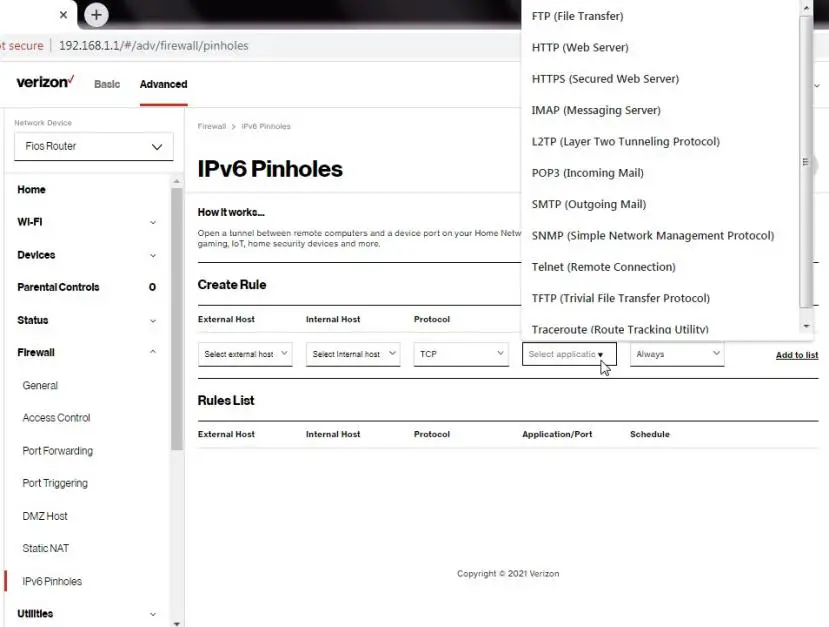 Firewall: IPv6 Pinholes