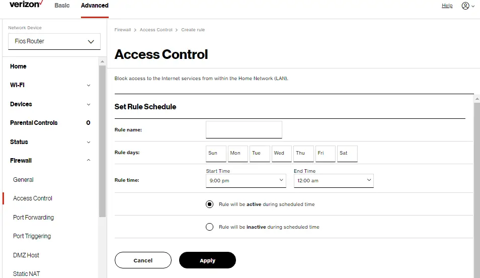 Firewall: Set Rule Schedule
