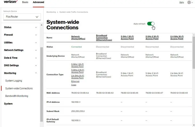 Full Status / System-wide Monitoring of Connections