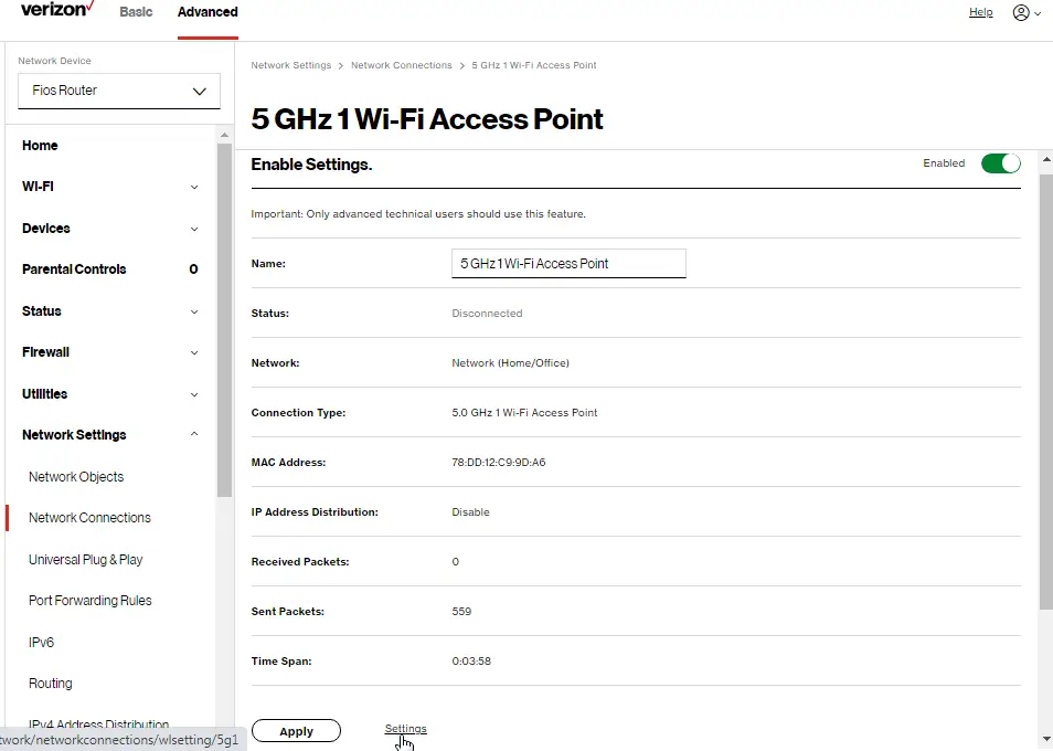 Network: 5 GHz 1 Wi-Fi Access Point Properties