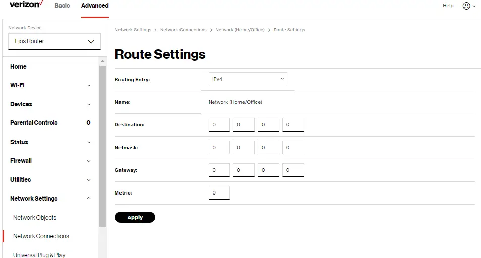 Network: Network (Home/Office) Route Settings