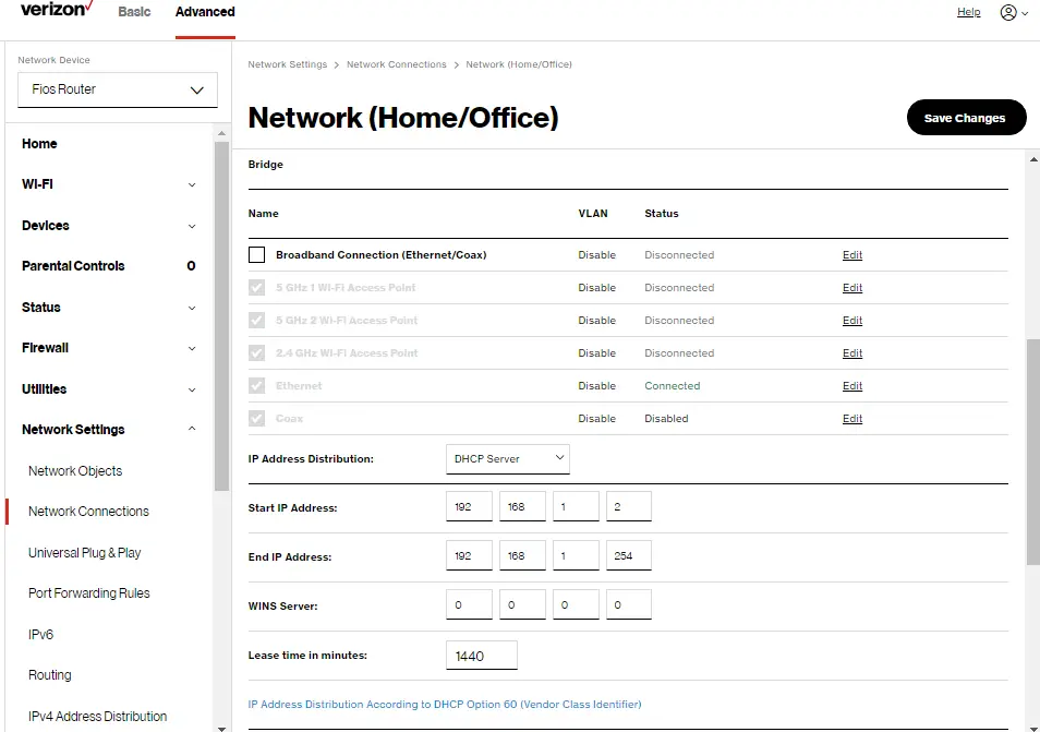 Network: Network (Home/Office) Settings