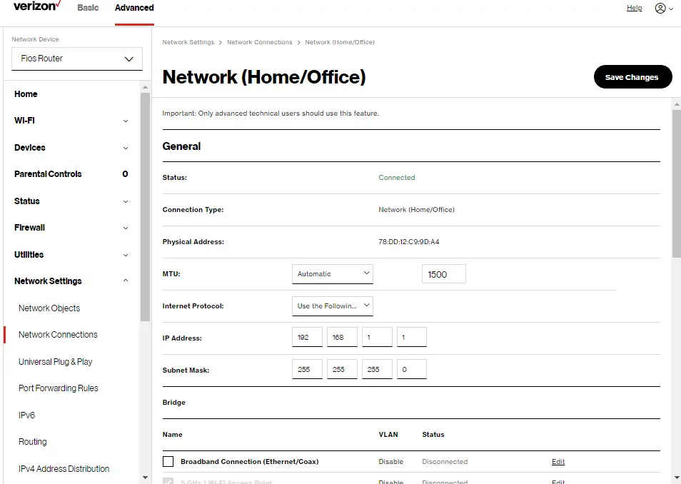 Network: Network (Home/Office) Settings