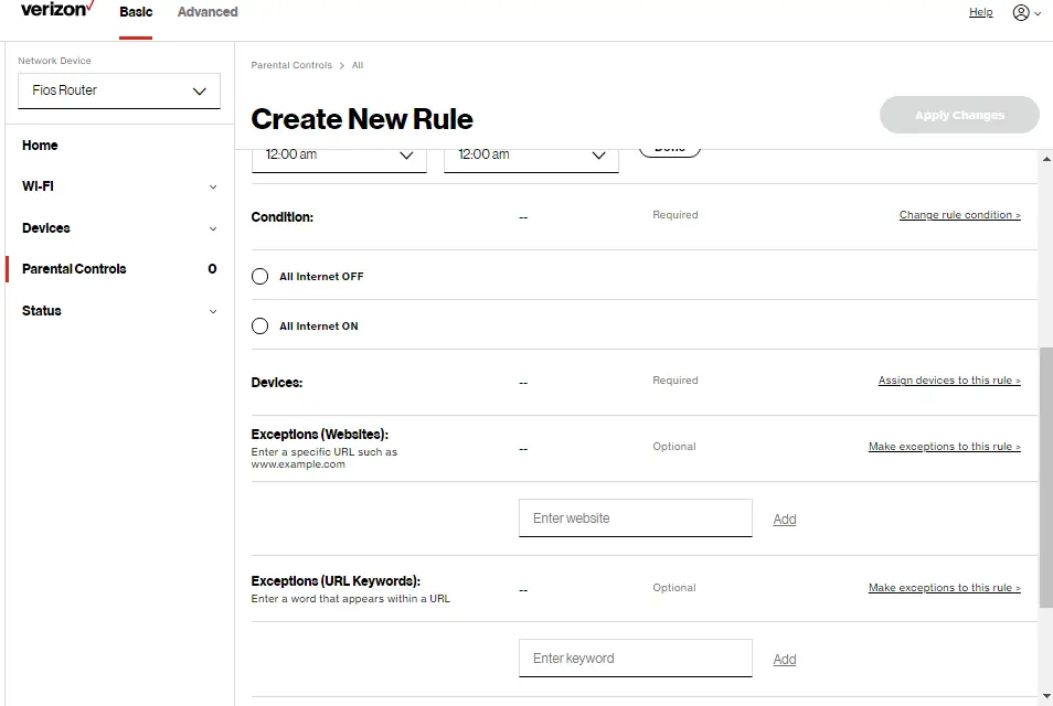 Parental Controls: Create New Rule