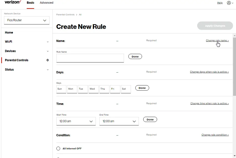 Parental Controls: Create New Rule
