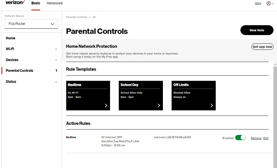 Parental Controls: Rule Summary