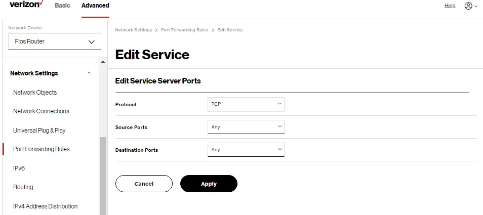 Protocol: Edit Service Server Ports