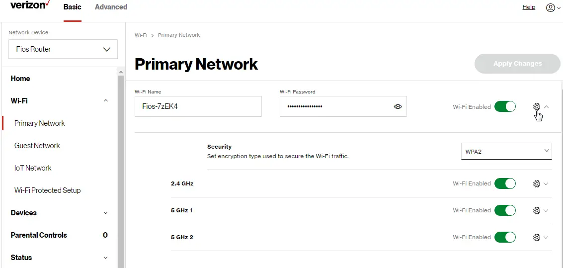 Wi-Fi: Basic Settings - Primary Network