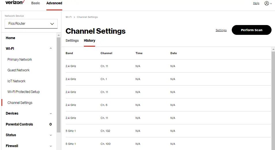 Wi-Fi: Channel Settings - History