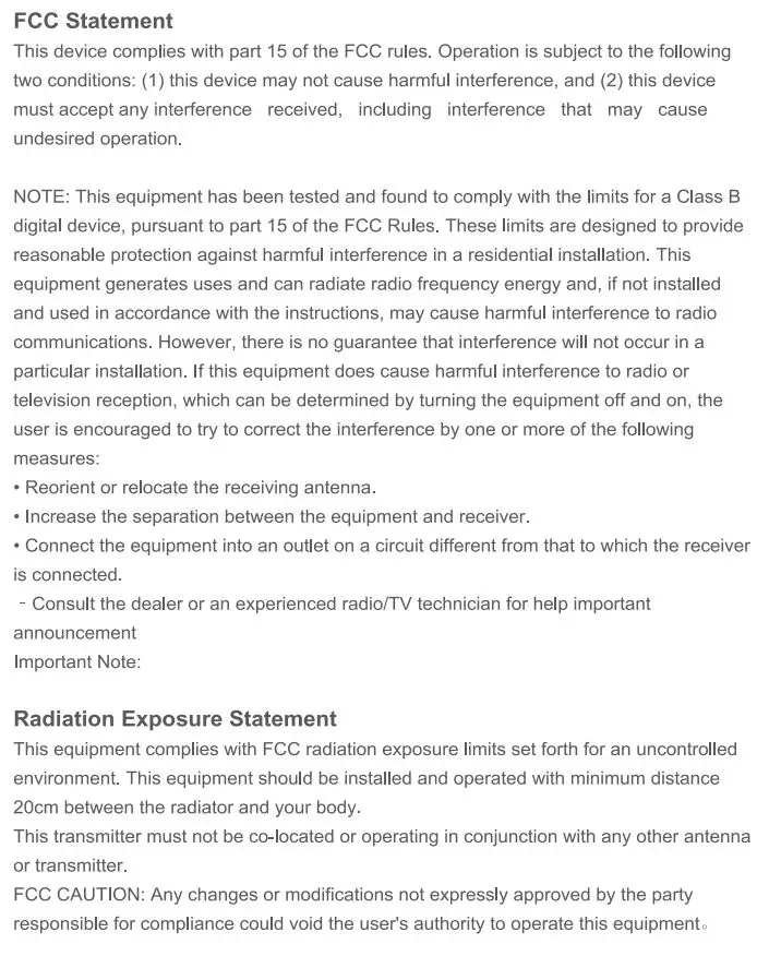 FiberHome SR1041F Wireless Router User Manual - FCC Statement