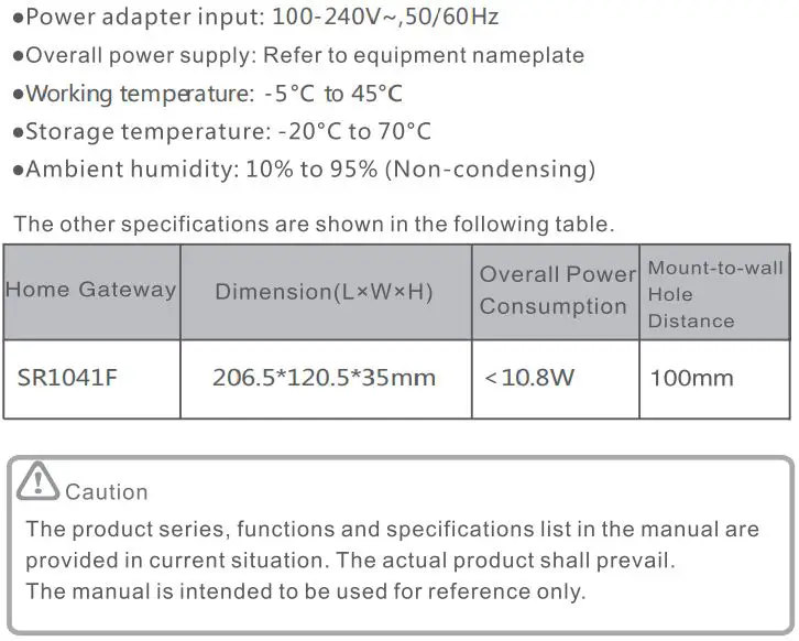 FiberHome SR1041F Wireless Router User Manual - Product Specification