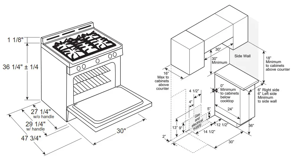 Haier 30″ Smart Slide-In Gas Range Product Technical Illustration
