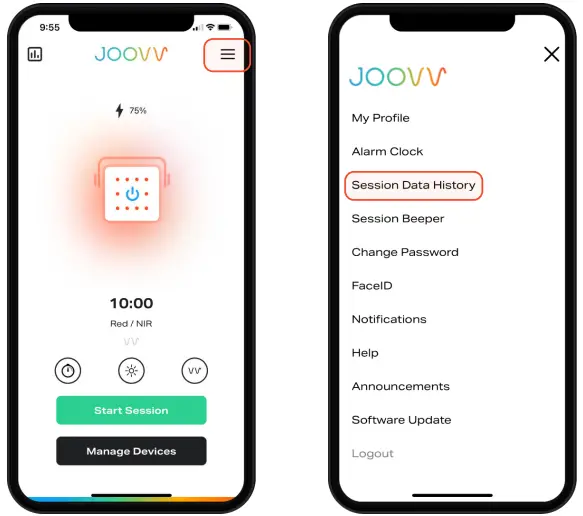 JOOVV Mobile App - Session Data History 1
