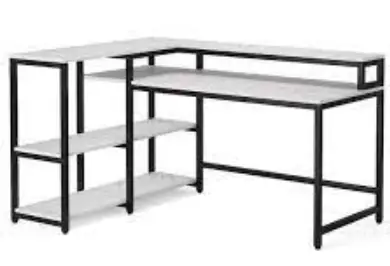 Tribesigns-HD-ZJ2133-Way -To-Origin-L-Shaped-Black-Metal-White-Wood-Top-Corner-Computer-Desk-product-image