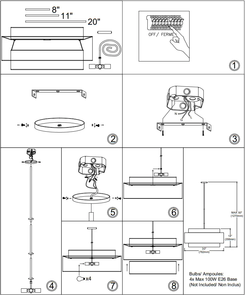 Dainolite PYA 304C 4 Light Black Modern Contemporary Chandelier