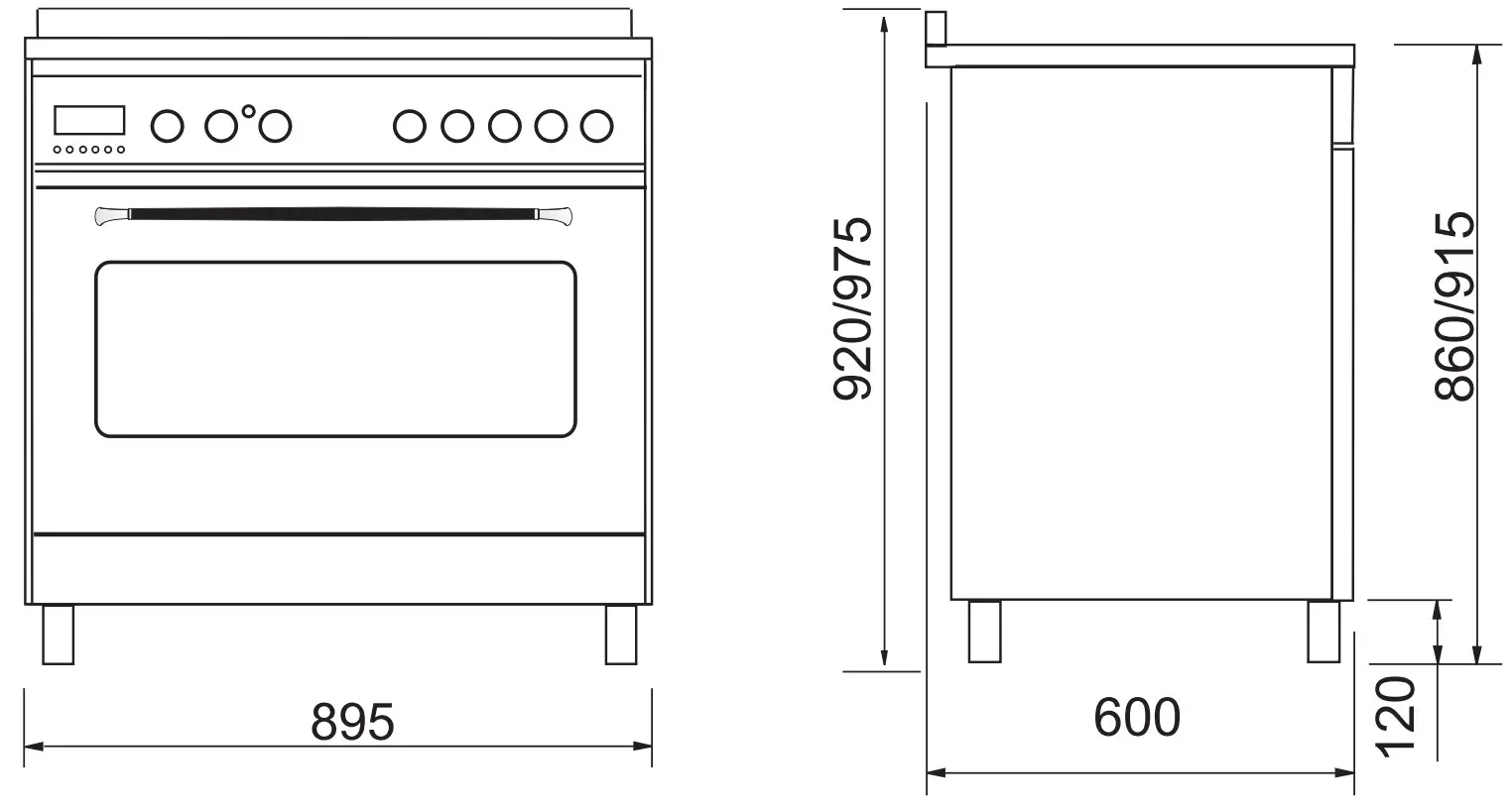 HOOVER Range Cooker HPF 90X - OVERALL DIMENSIONS