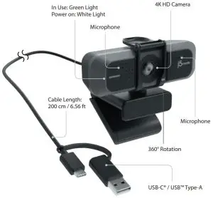 j5create JVU430 USB 4K Ultra HD Webcam - Description
