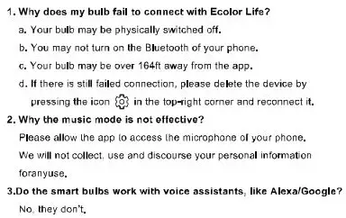 ECOLOR E0201 Smart LED Bulb User Manual - Troubleshooting