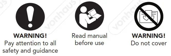 VonHaus 2500107 800W Black Mini Oil Filled Radiator - SAFETY SYMBOLS