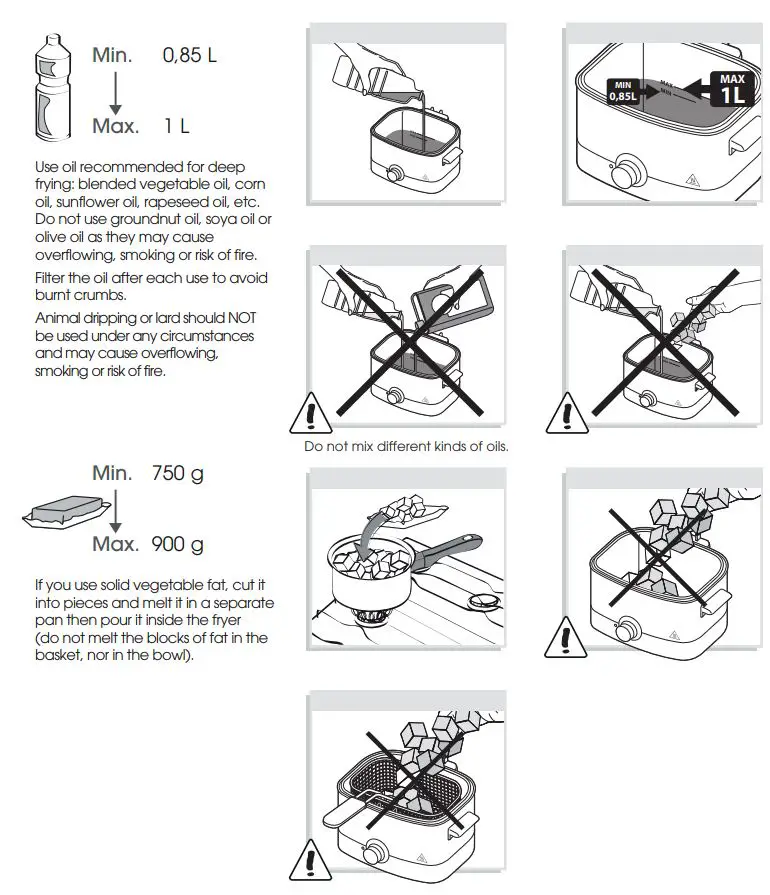 Tefal FF220040 Mini Deep Fryer 1000 W Stainless Steel User Manual - Use oil recommended for deep frying