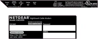 Image of Netgear CM2000 modem label