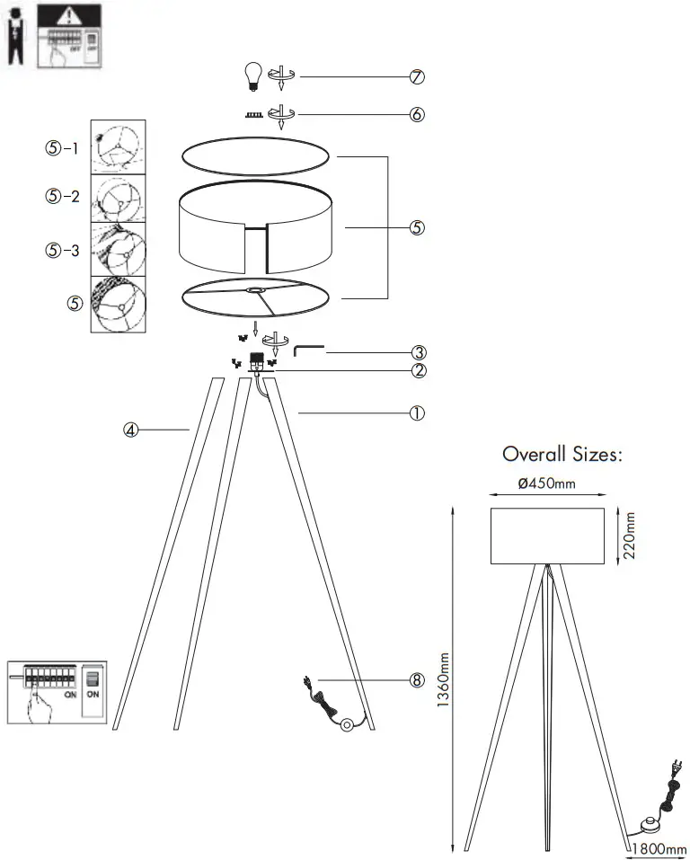 QAZQA 102214 Tripe FL Black Gold Floor Lamp - Figure
