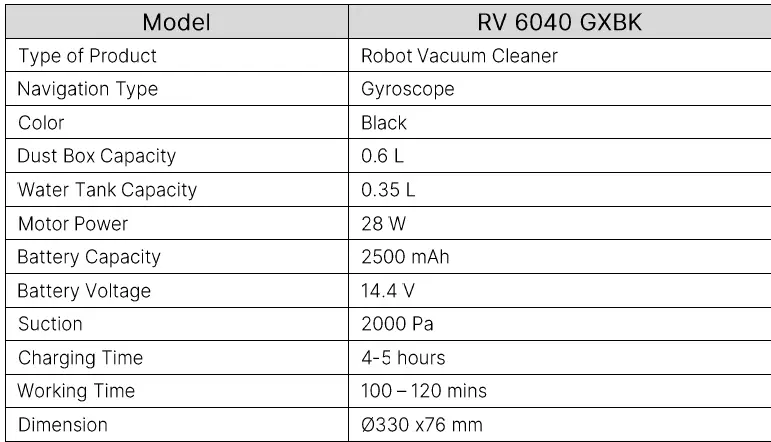 MODENA RV 6040 GXBK Robot Vacuum Cleaner-36