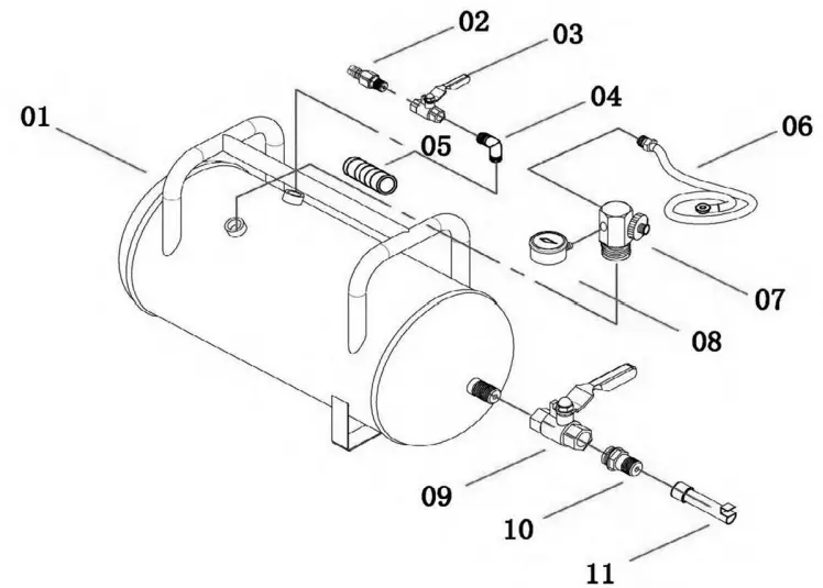 POWER FIST 8784738 5 Gallon Tire Bead Seater-Blaster - PARTS BREAKDOWN