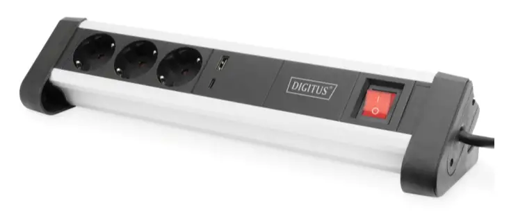 DIGITUS DA-70619 Home and Office 3-Way Socket Strip with 1 x USB-C 1 x USB-A Port