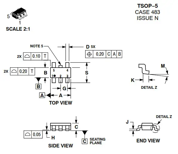 onsemi NS5B1G385 Analogue Switch - MECHANICAL CASE OUTLINE 2