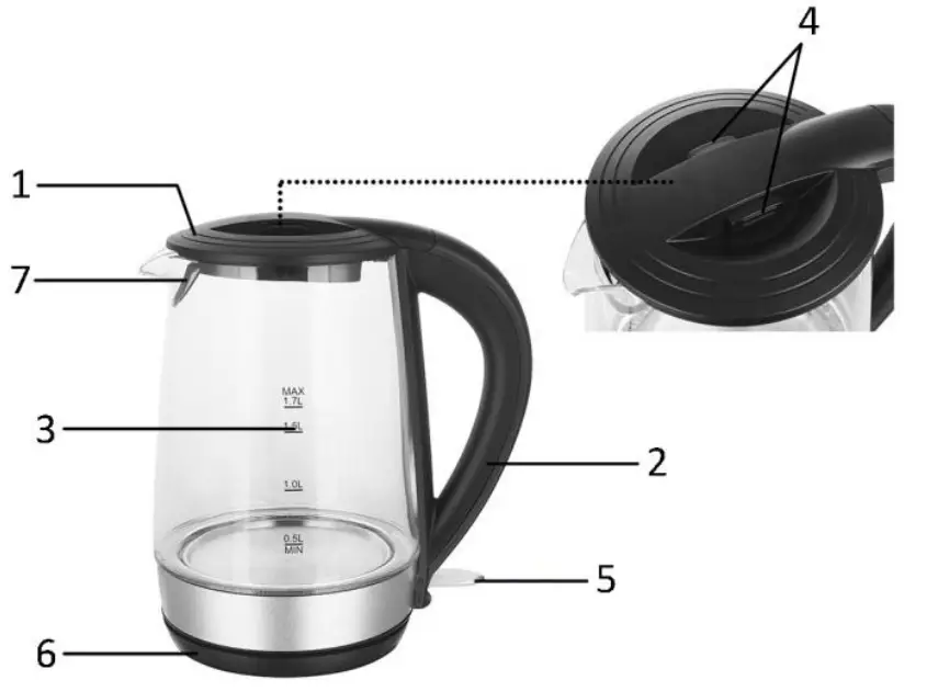 emerio WK 123131 6 Water kettle - PARTS DESCRIPTION