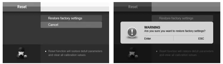 Restore factory settings