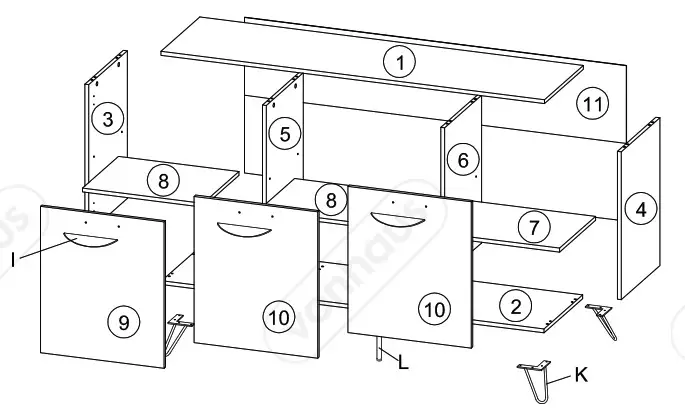 VonHaus 3000037 Capri 3 Door Large Sideboard - overview