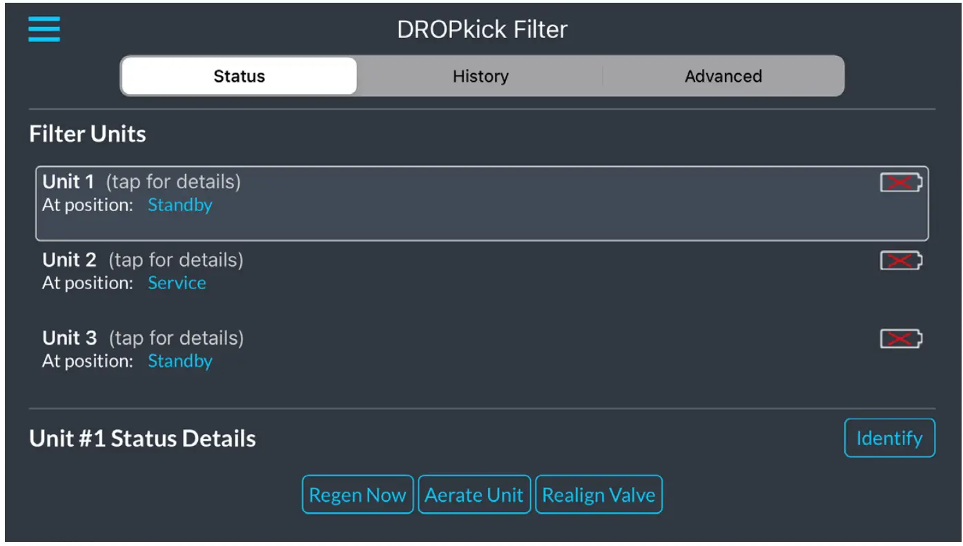 DROPkick Aeration Filter chandler system - setting