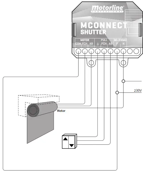 motorline PROFESSIONAL TO644347 Mconnect Shutter - CONNECTION TO WALL SWITCH OF 2 KEYS