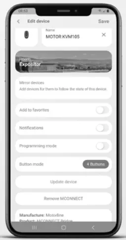 motorline PROFESSIONAL TO644347 Mconnect Shutter - REMOVE MODULE FROM THE APP