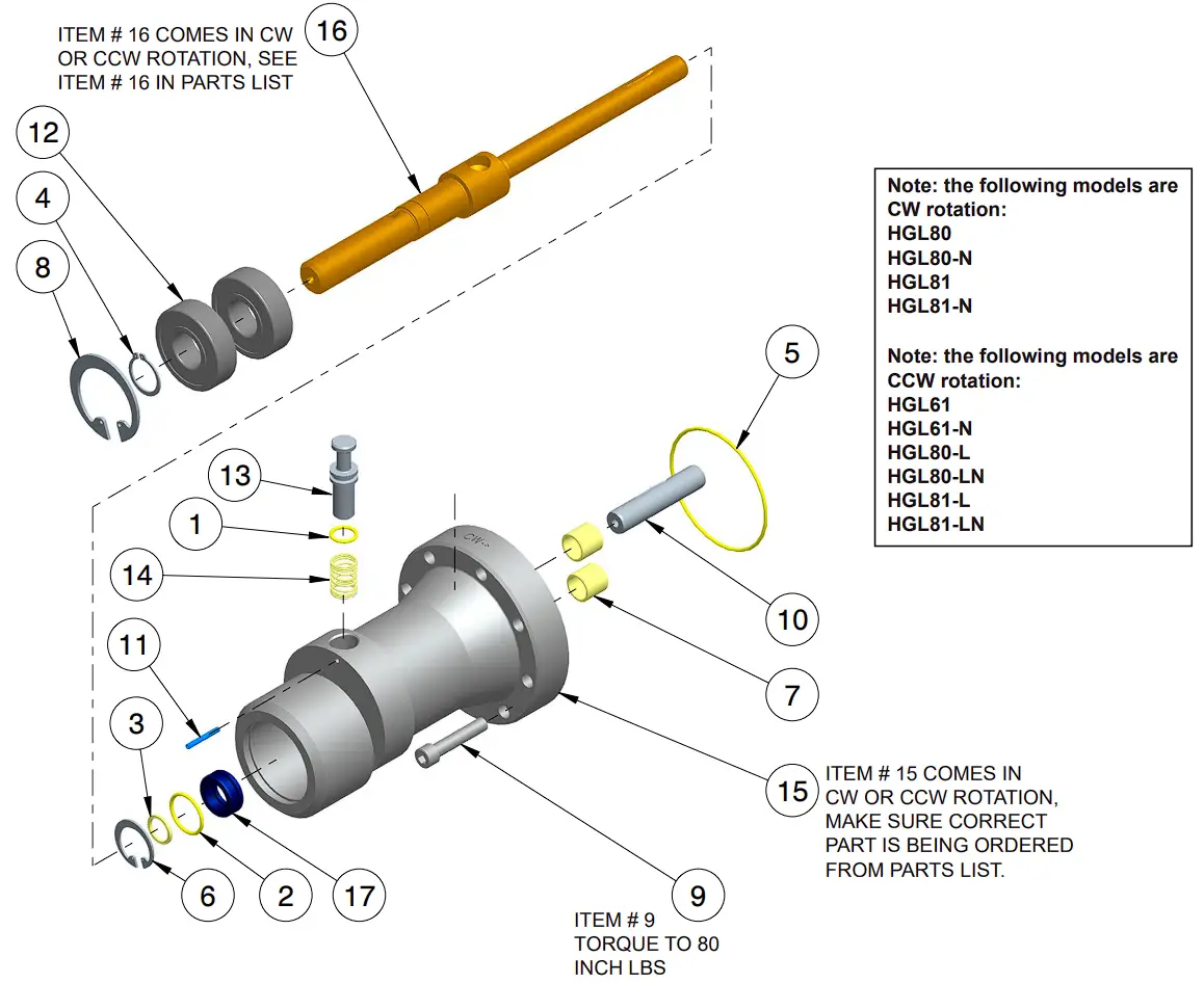 Bearing Nose Parts List & Illustration