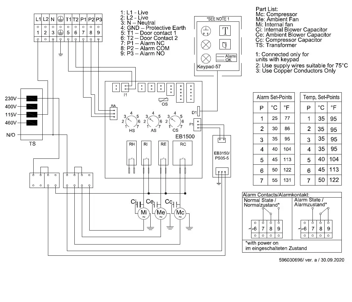 SEIFERT 42701001 120V 2050 BTU Control Cabinet Air Conditioner - Wiring Diagram