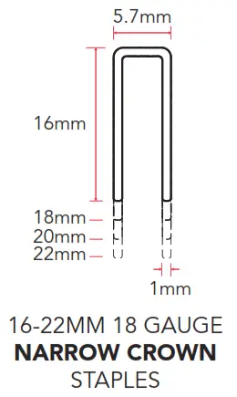 ozito CORDLESS 2-IN-1 NAIL & STAPLE GUN -Staple Measurements