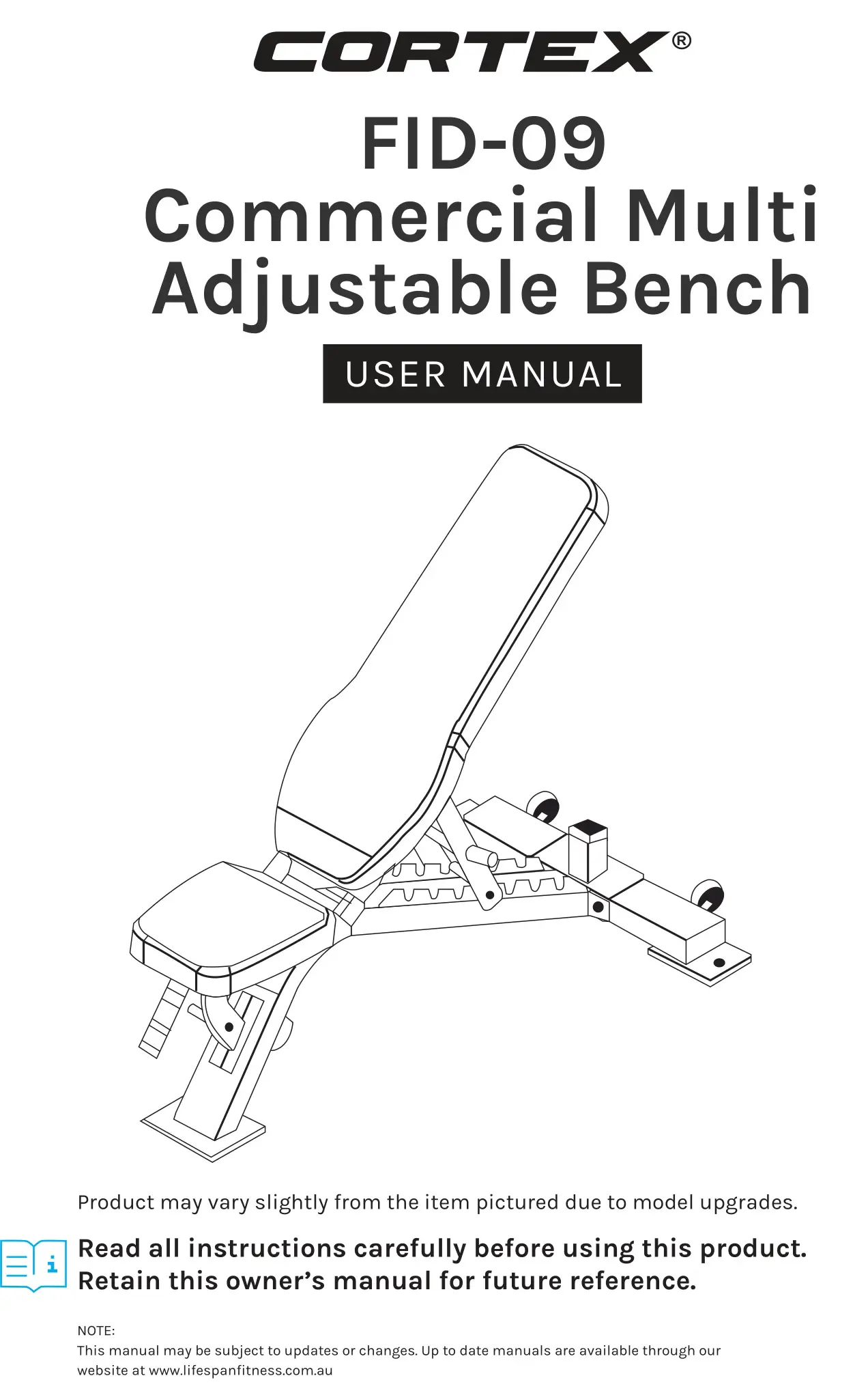 CORTEX FID-09 Commercial Multi Adjustable Bench User Manual