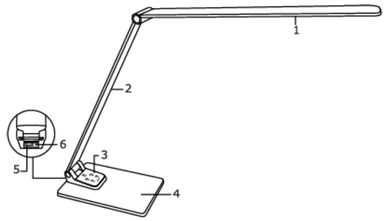 DIGITUS DA-90414 LED Desk Lamp with USB Charging Connector - Product Diagram