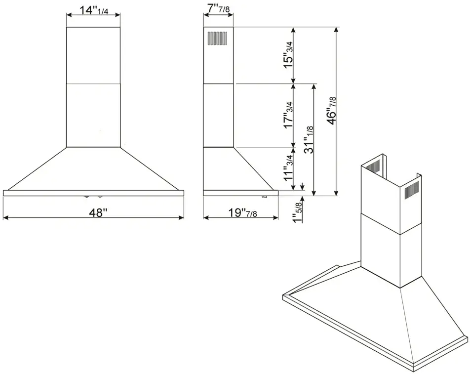 smeg KPF48UBL 48 Inch Black Decorative Wall Hood - Figure 1