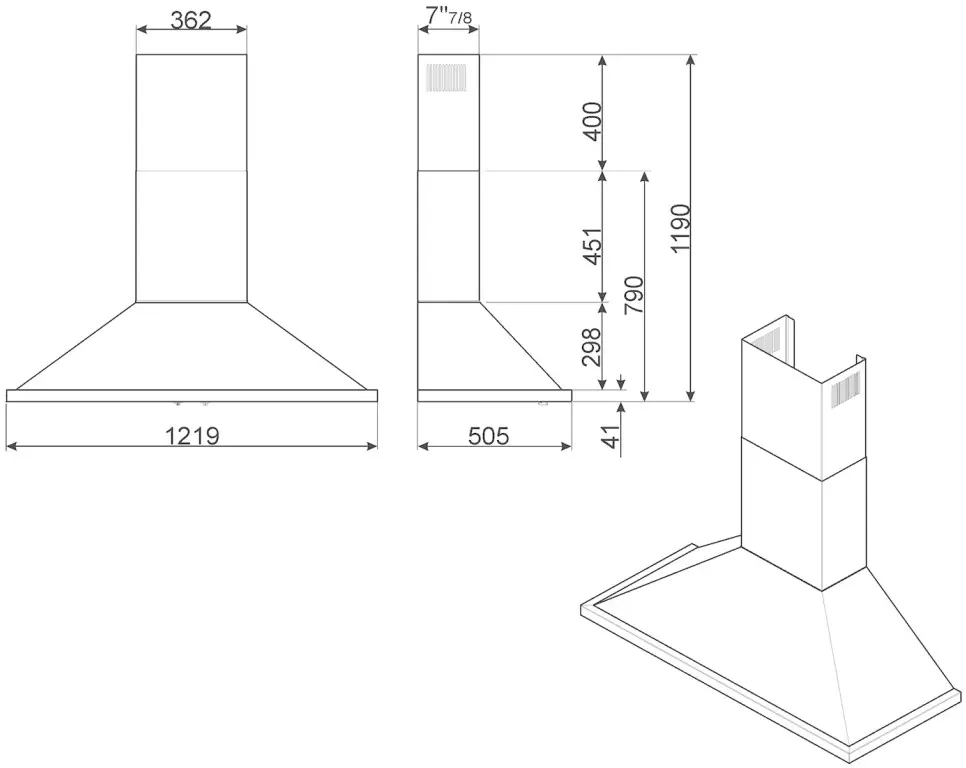 smeg KPF48UBL 48 Inch Black Decorative Wall Hood - Figure 2