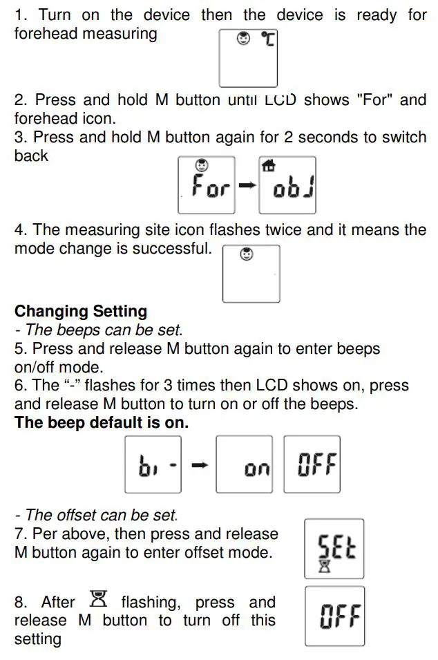 scala Infrarot Stirn Thermometer SC 8280 Instruction Manual - Changing Modes