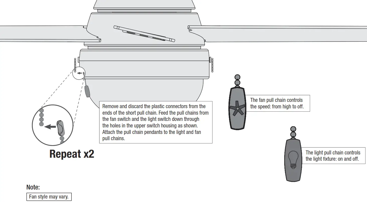 Hunter Aker Outdoor LED Ceiling Fan fan-- Installing the Pull Chains