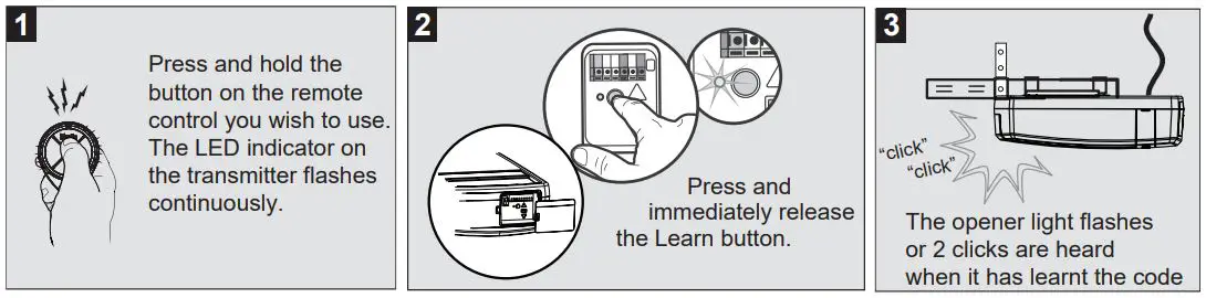 Merlin E980M Water Resistant Four Button Remote Control Instructions - Press & hold the button on the remote you wish to use