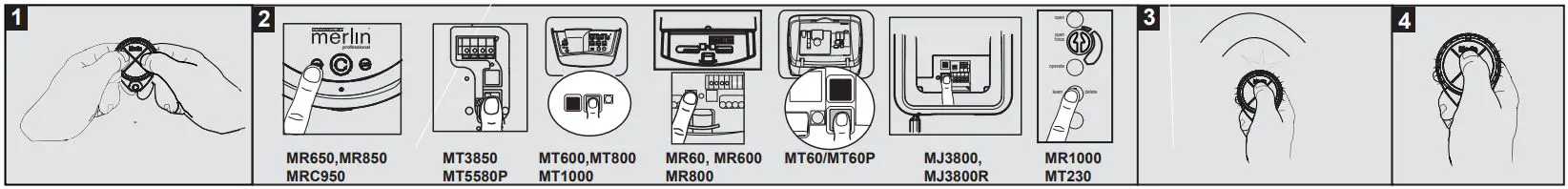 Merlin E980M Water Resistant Four Button Remote Control Instructions - Programming